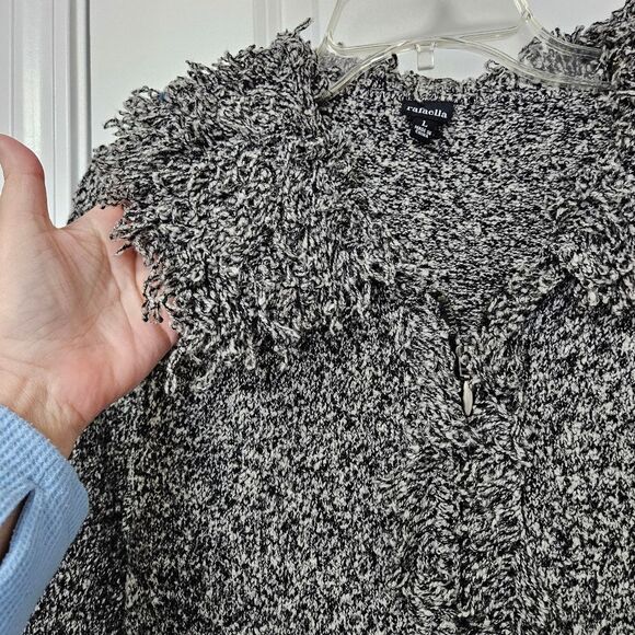 Rafaella Sweater Women's Lg Black White Full Zip Fringe Collar Long Sleeve VGUC - Picture 5 of 10